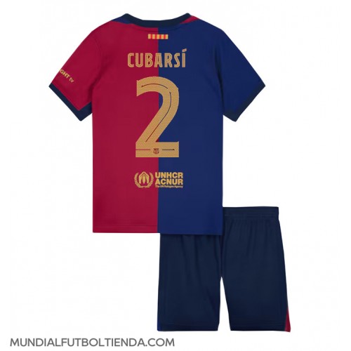 Camiseta Barcelona Pau Cubarsi #2 Primera Equipación Replica 2024-25 para niños mangas cortas (+ Pantalones cortos)